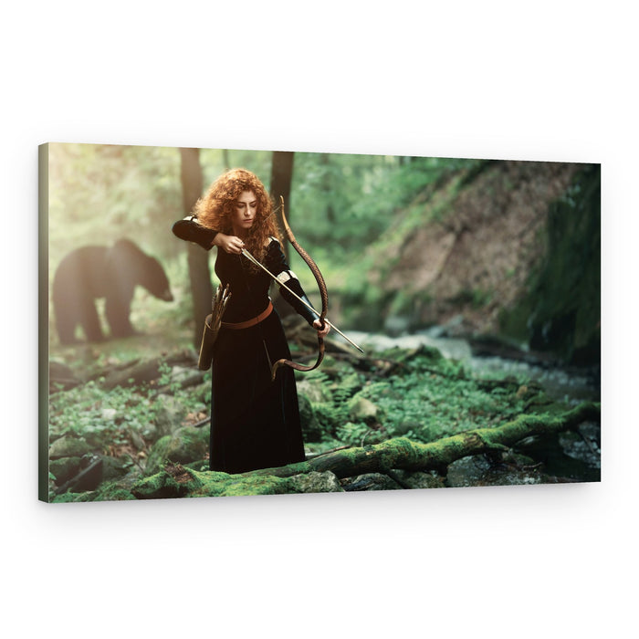 Red-Haired Archer in Forest – Canvas Print