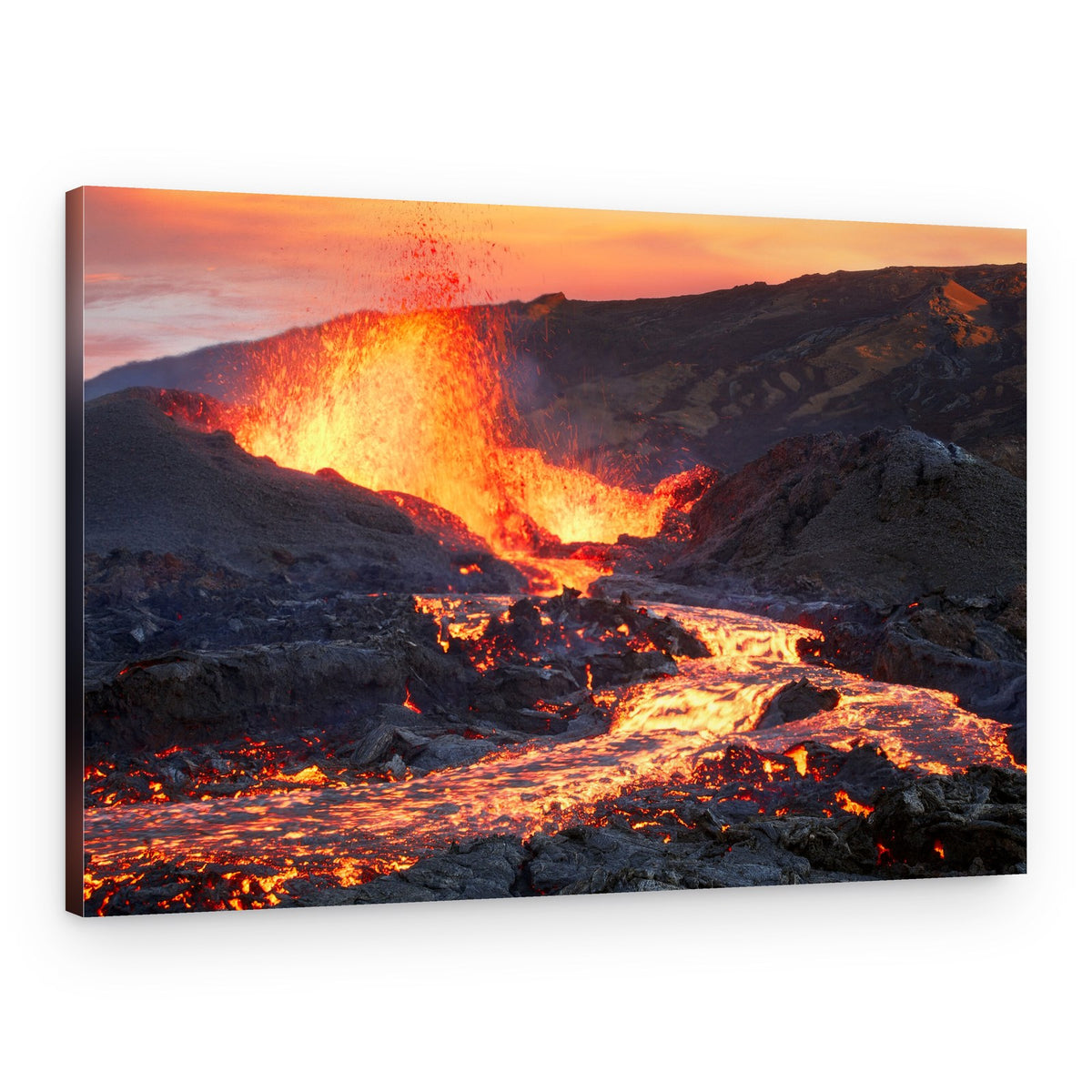 Erupting Volcano Sunset – Canvas Print