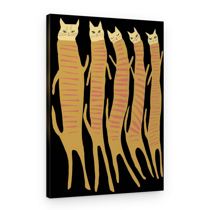Whimsical Long Striped Cats – Canvas Print