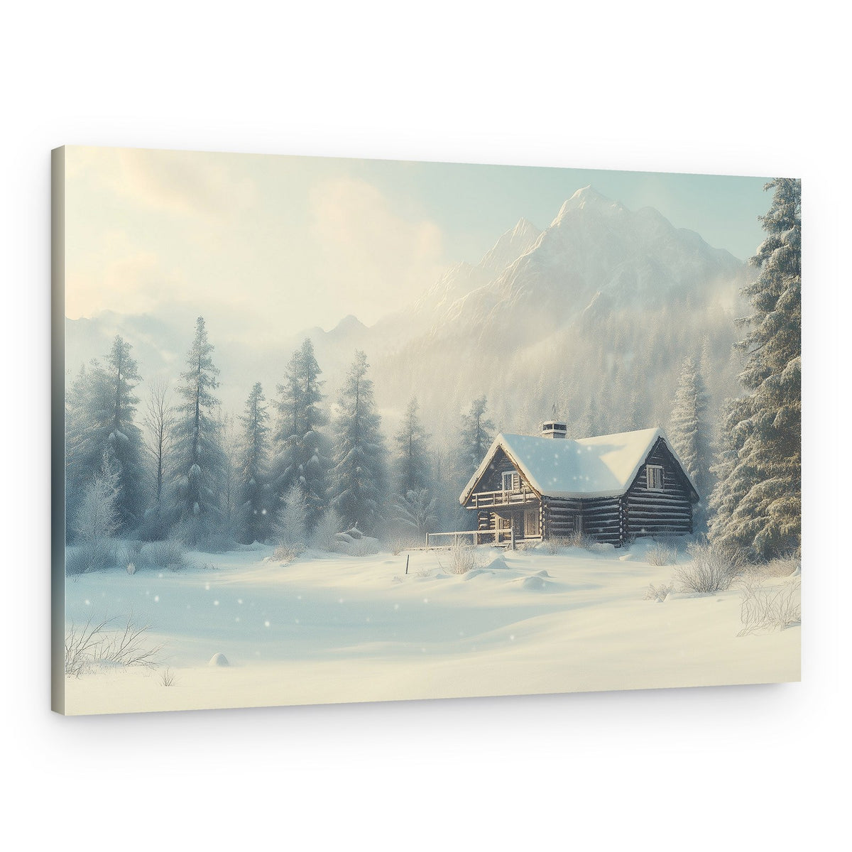 Snowy Mountain Cabin – Canvas Print