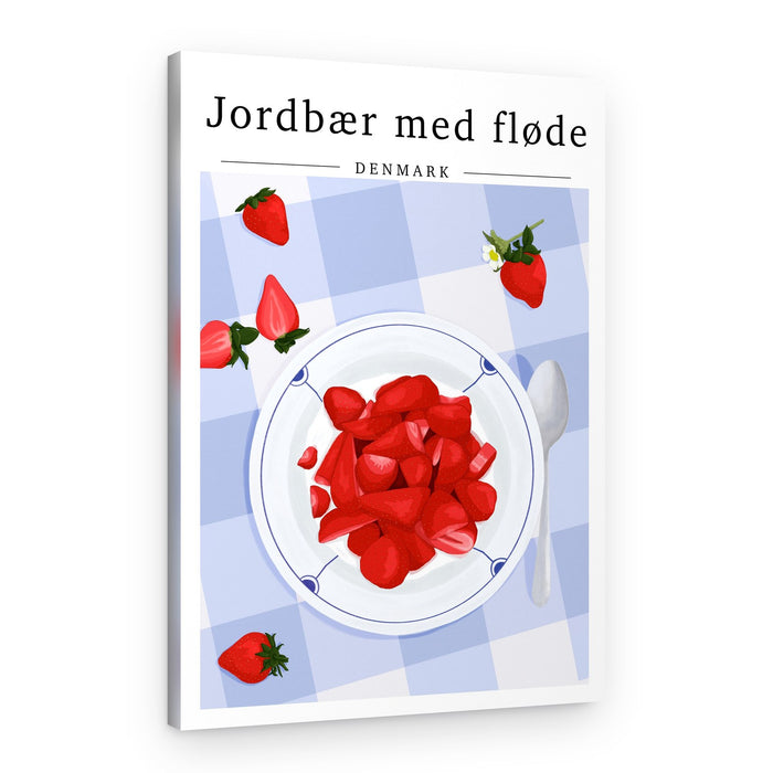 Jordbær Med Fløde – Canvas Print