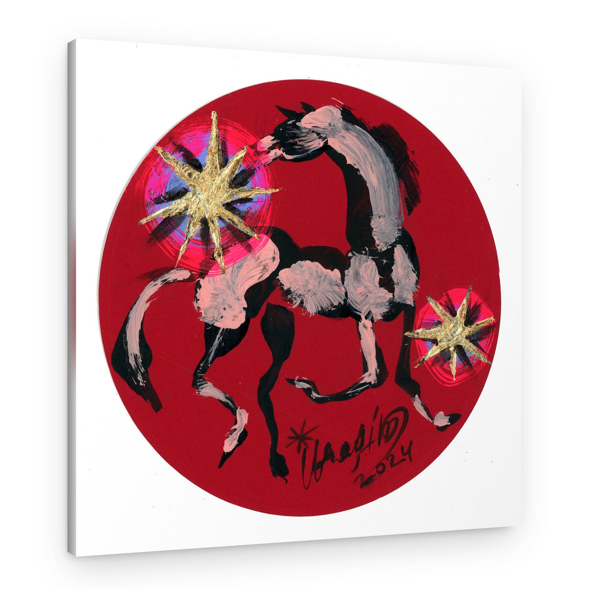 Dynamic Red Horse Stars – Canvas Print