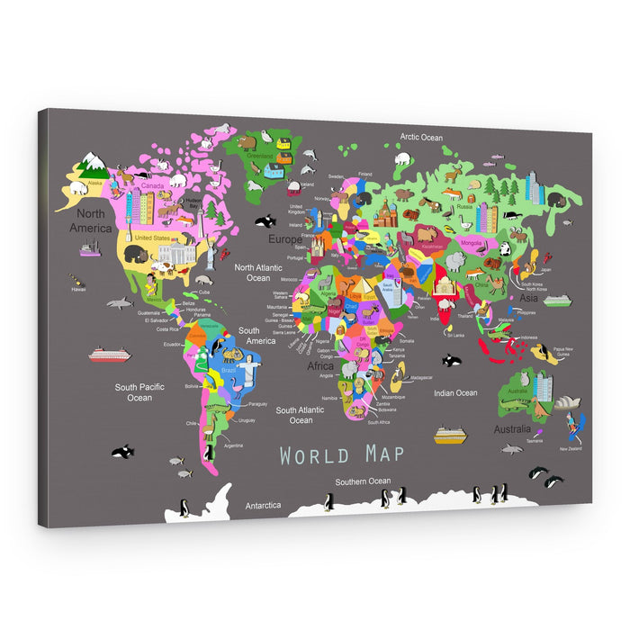 Playful Animal World Map – Canvas Print