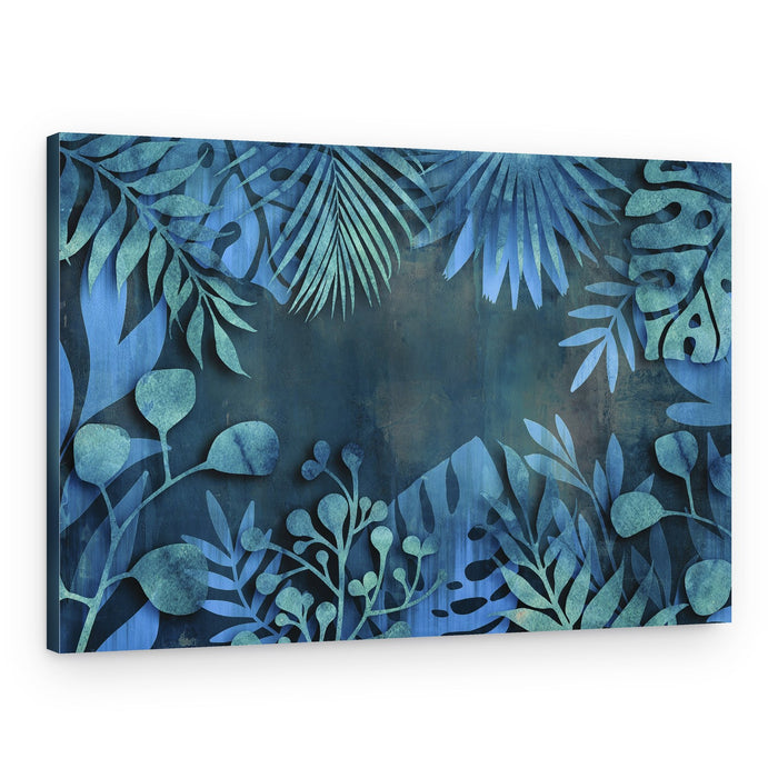 Deep Blue Jungle Leaves – Canvas Print