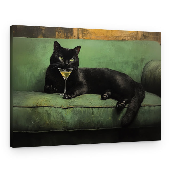 Resting Cat Green Sofa Martini 001 – Canvas Print