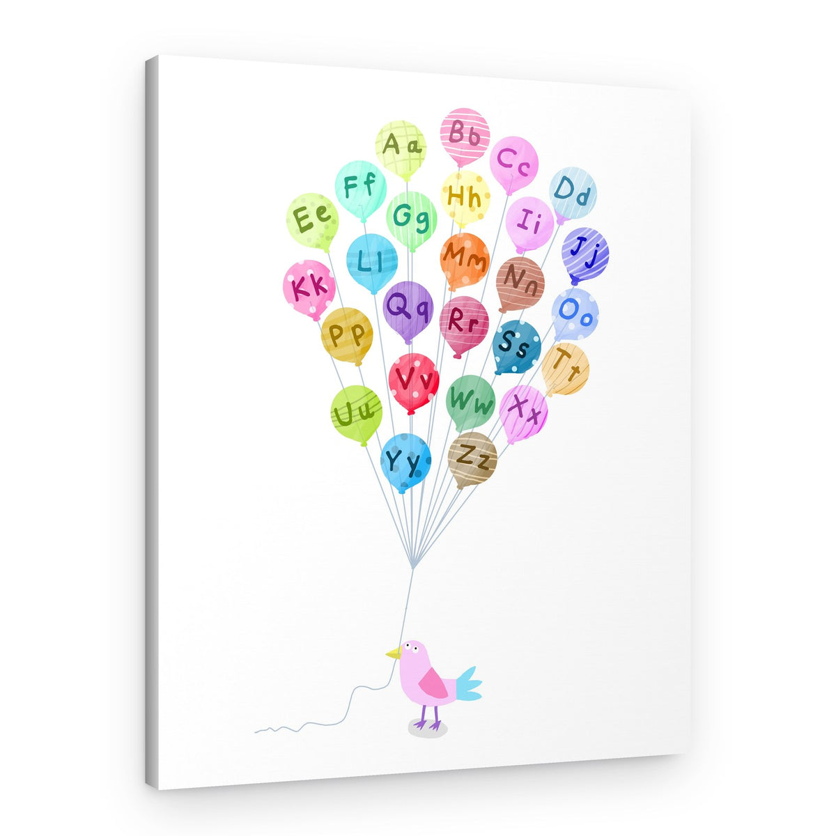 Cute Pink Bird with Alphabet Balloons by Carla Daly – Canvas Print