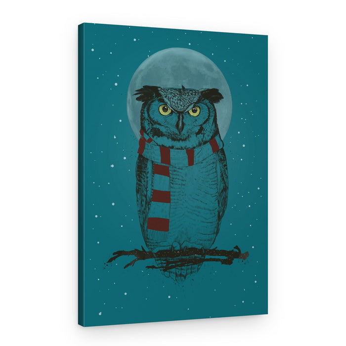 Cozy Owl Under Winter Moon – Canvas Print