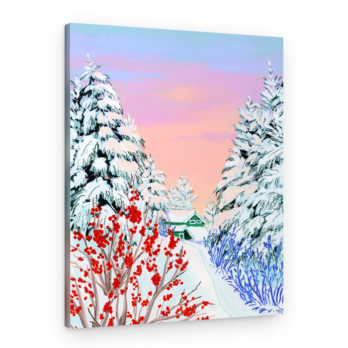 Snowy Winter Cabin – Canvas Print