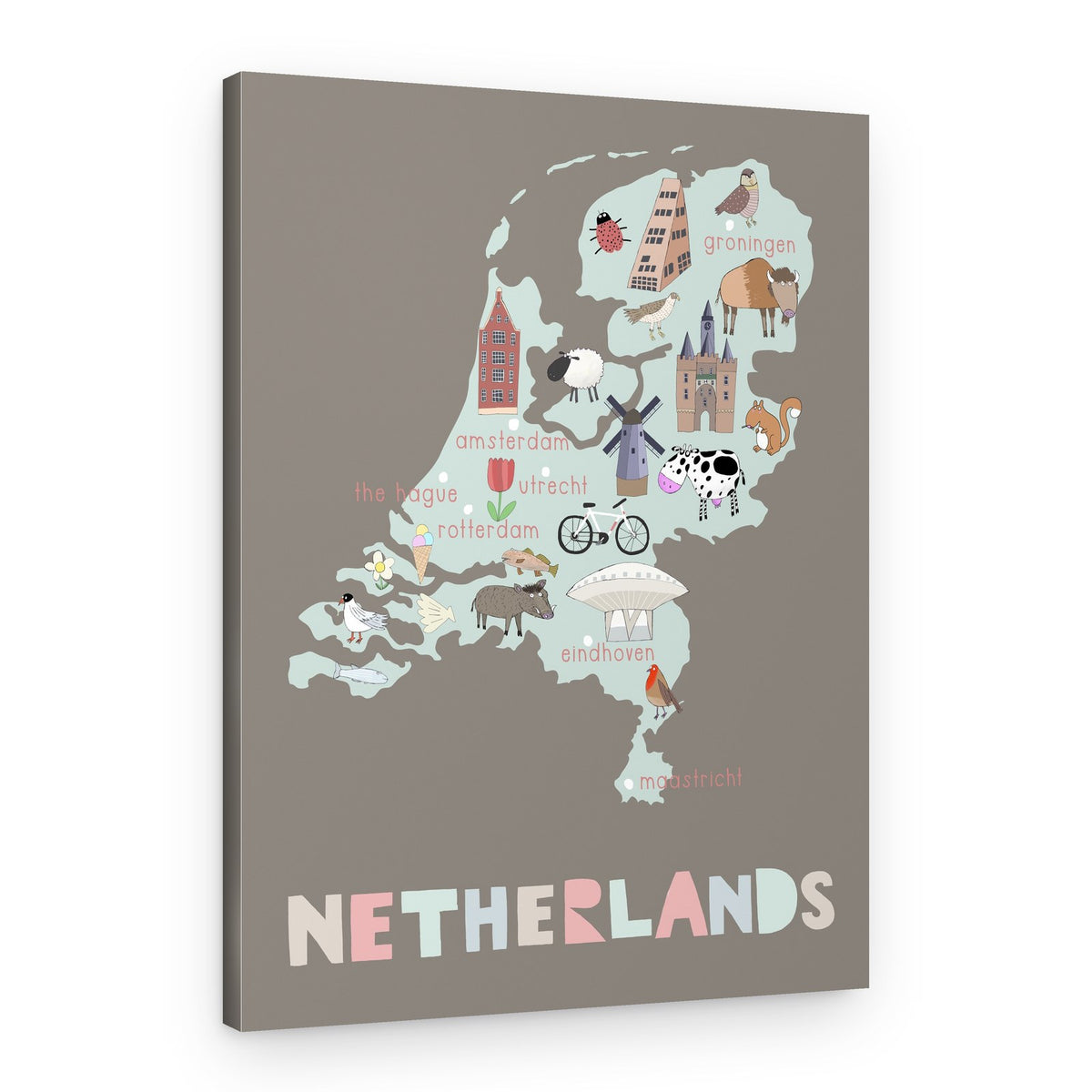 Whimsical Dutch Map – Canvas Print