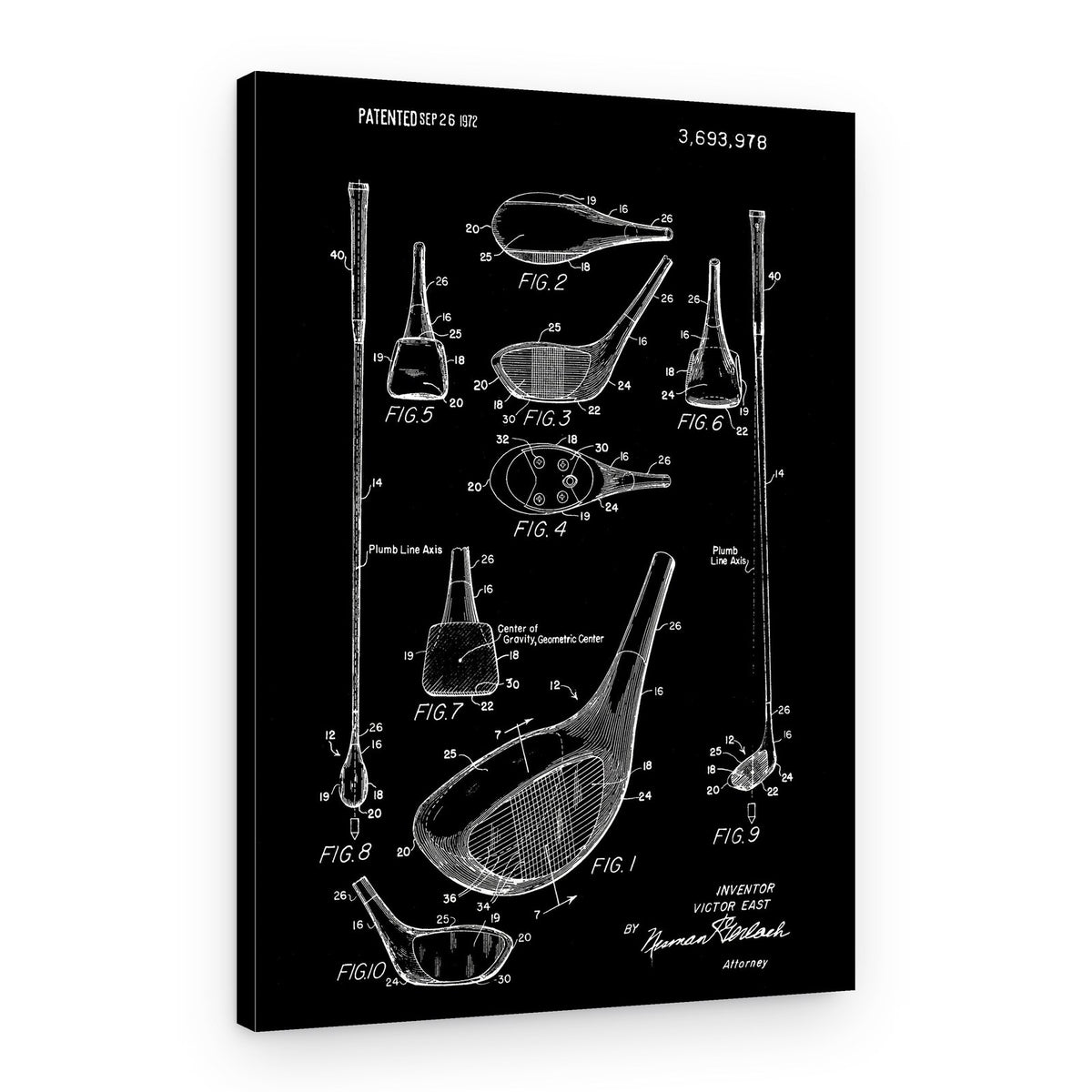 Golf Club Patent Drawing – Canvas Print