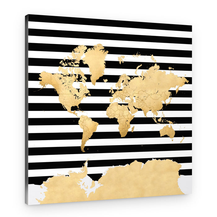 Golden World Map Stripes – Canvas Print