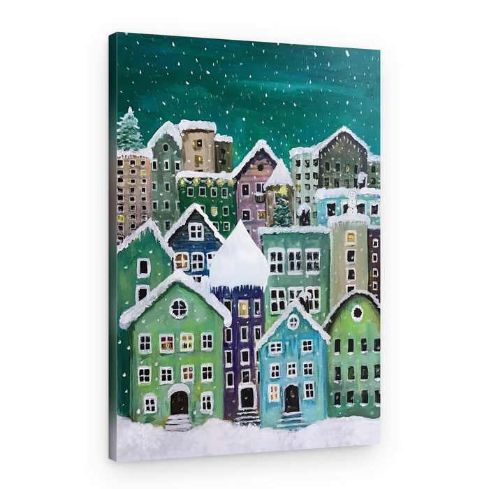 Cozy Winter Village – Canvas Print
