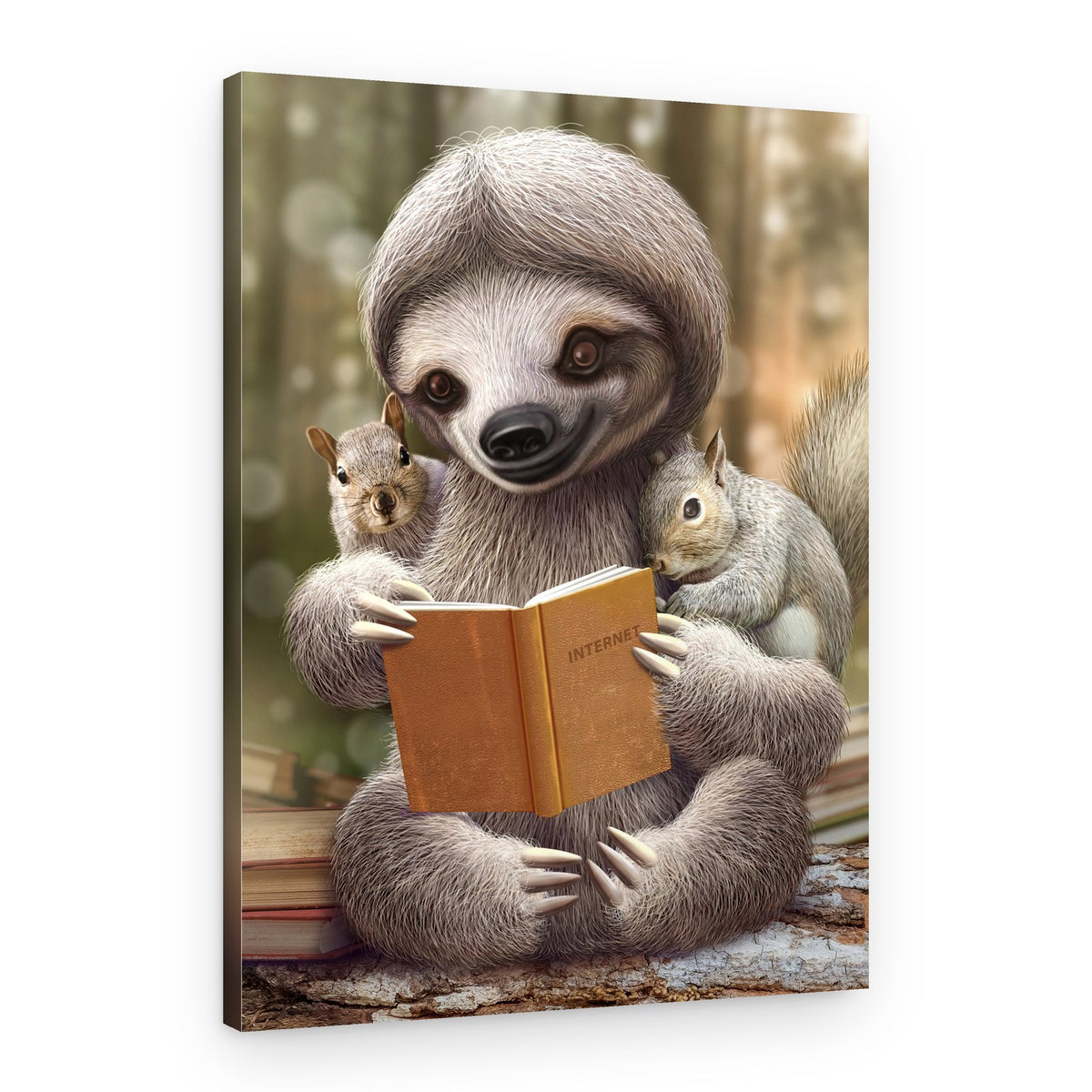 Forest Sloth Reads Internet – Canvas Print