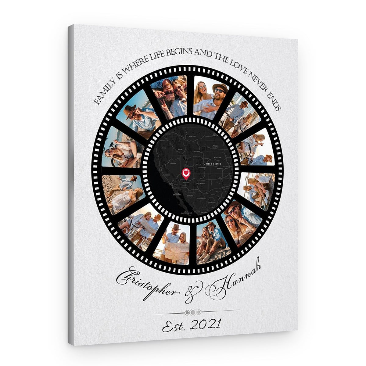 Family Is Where Life Begins And The Love Never Ends Custom Photo and Map Canvas Print – Canvas Print