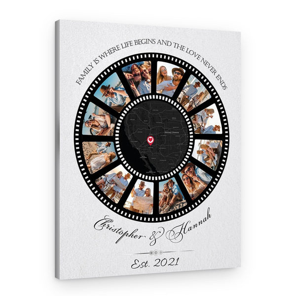 Family Is Where Life Begins And The Love Never Ends Custom Photo and Map Canvas Print