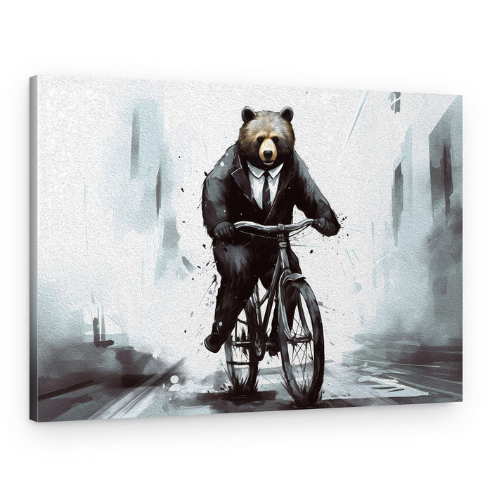 Suited Bear Cycling – Canvas Print