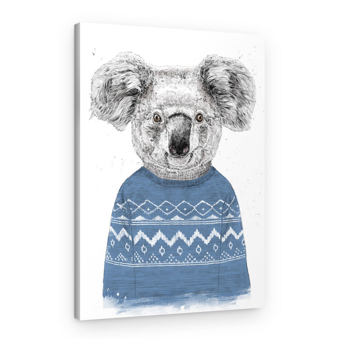 Koala In Blue Sweater – Canvas Print