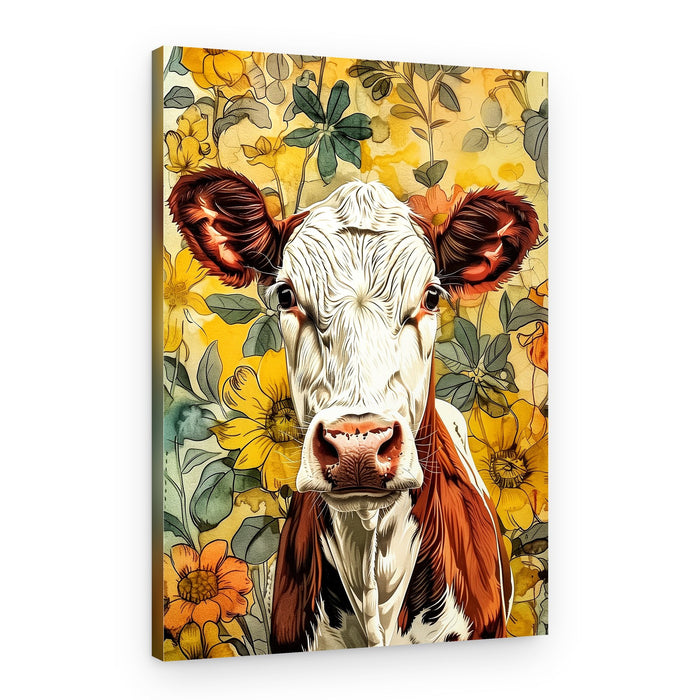 Gentle Cow Among Flowers – Canvas Print