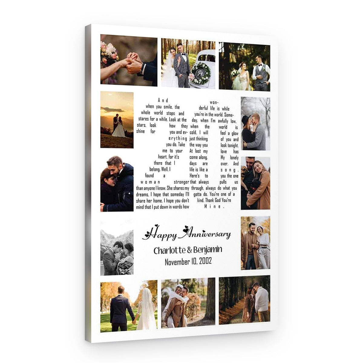 Personalized 20 Years Anniversary 12 Photo Collage And Song Lyrics Canvas Print – Canvas Print – Normal