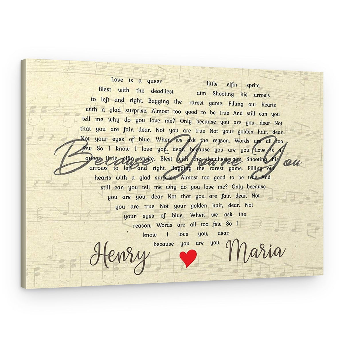 Custom Heart-Shaped Song Lyrics on Canvas – Canvas Print – Yellow / Without Date