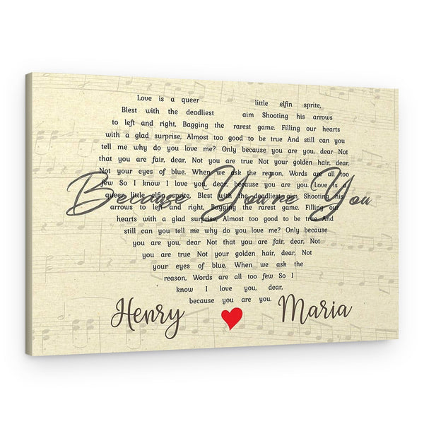 Custom Heart-Shaped Song Lyrics on Canvas