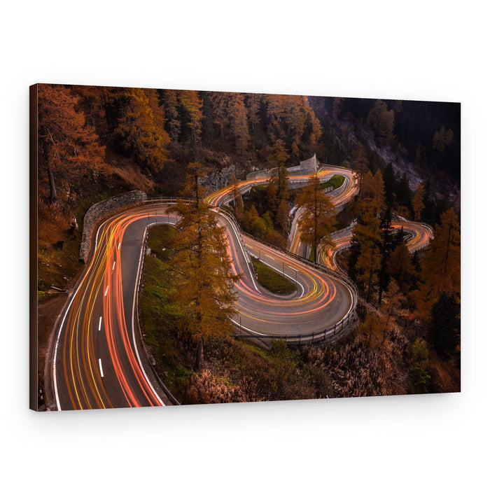 Autumn Road Light Trails – Canvas Print