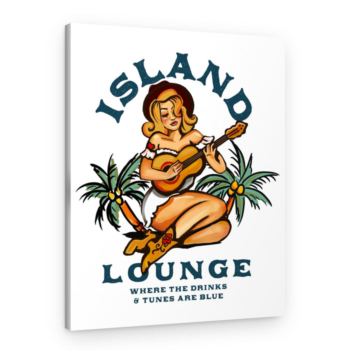 Island Lounge Tropical Pin Up Girl Playing Guitar – Canvas Print