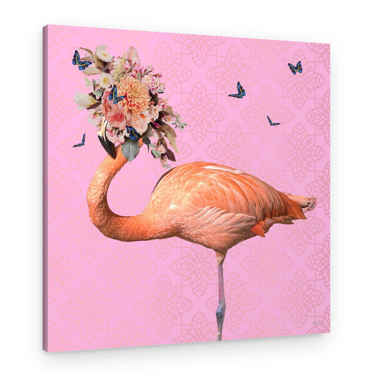 Pink Flamingo Flower Crown – Canvas Print