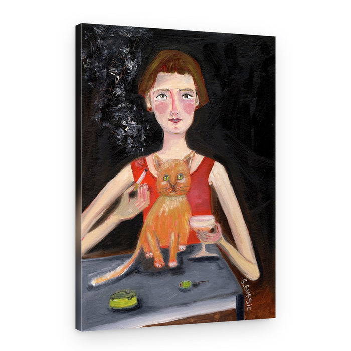 Woman Cat Cocktail Night – Canvas Print