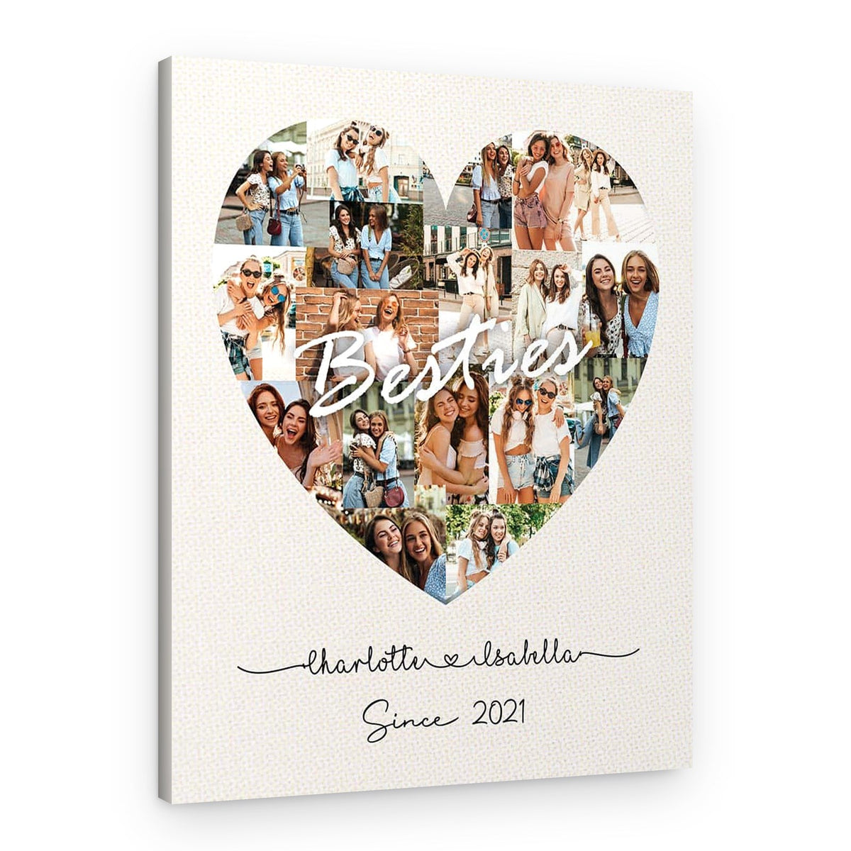 Besties Custom Heart Shaped Photo Collage Canvas Print – Canvas Print