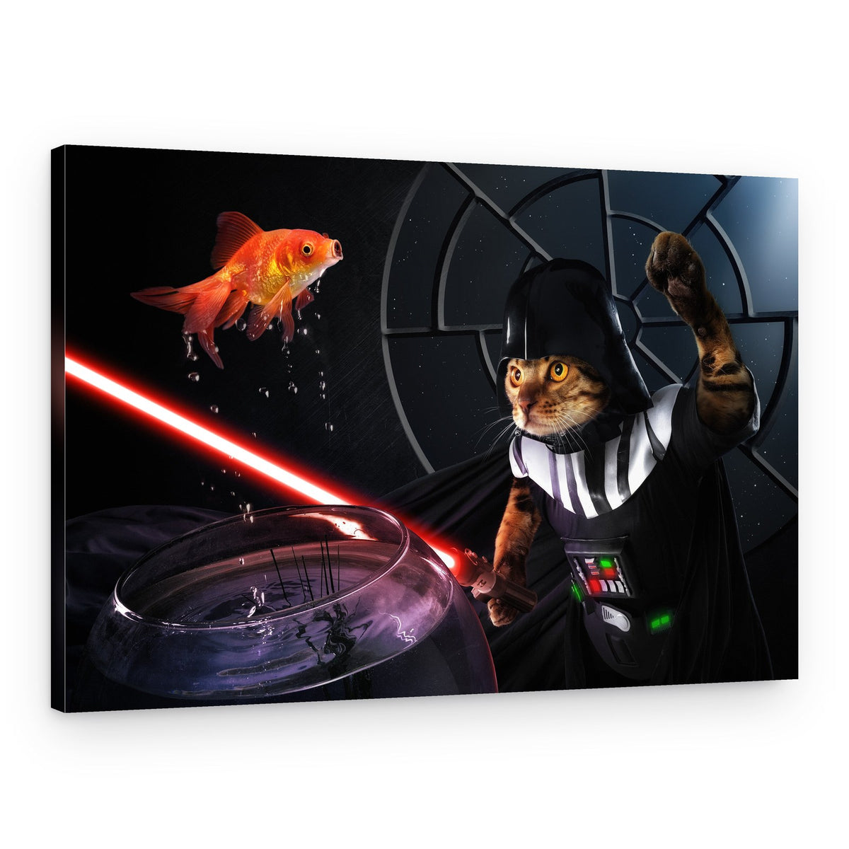 Cat's Galactic Fish Battle – Canvas Print