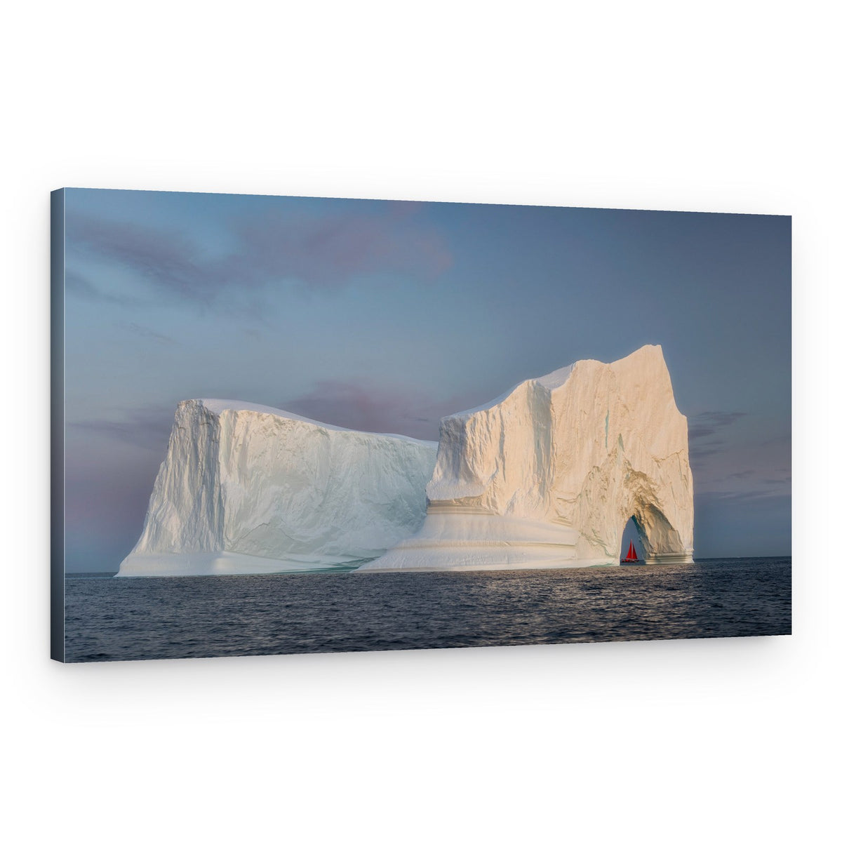 Red Sailboat Iceberg Arch – Canvas Print