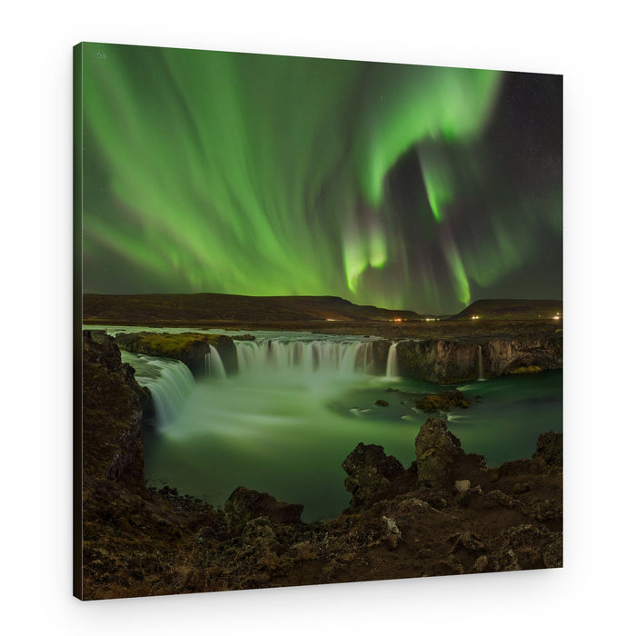Vibrant Aurora Waterfall – Canvas Print
