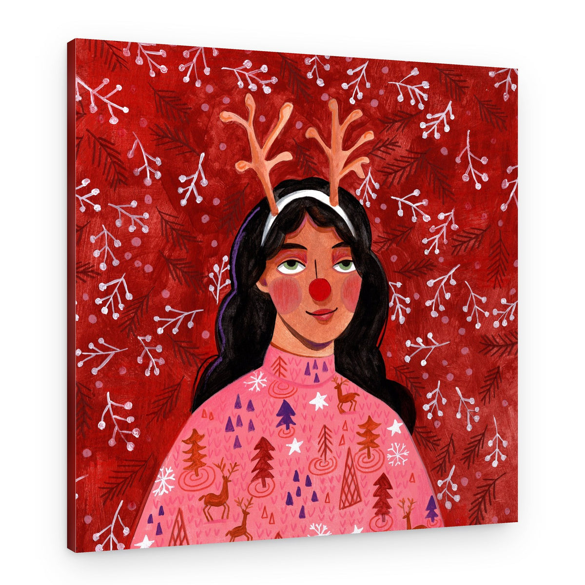 Modern abstract Christmas portrait woman – Canvas Print