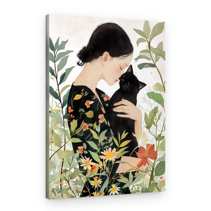 Gentle Embrace Black Cat – Canvas Print