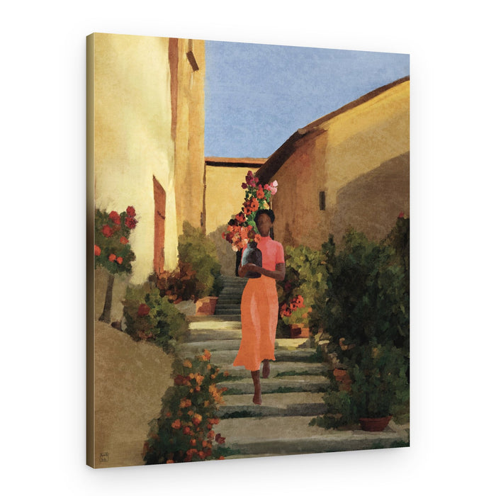 Woman Carrying Village Flowers – Canvas Print