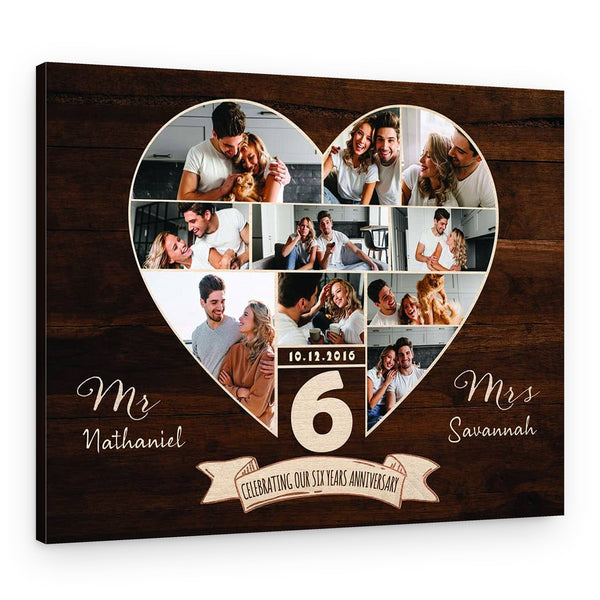 Sixth Anniversary Gift Custom Photo Collage Canvas Print