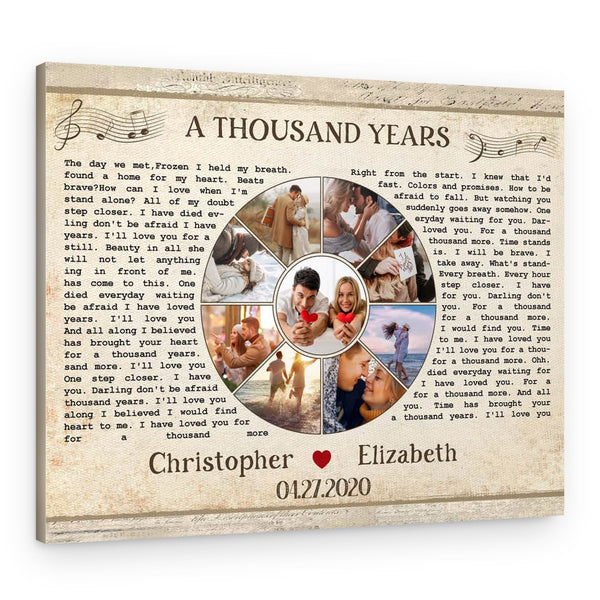 Custom Song Lyrics Circle Photo Collage Canvas Print