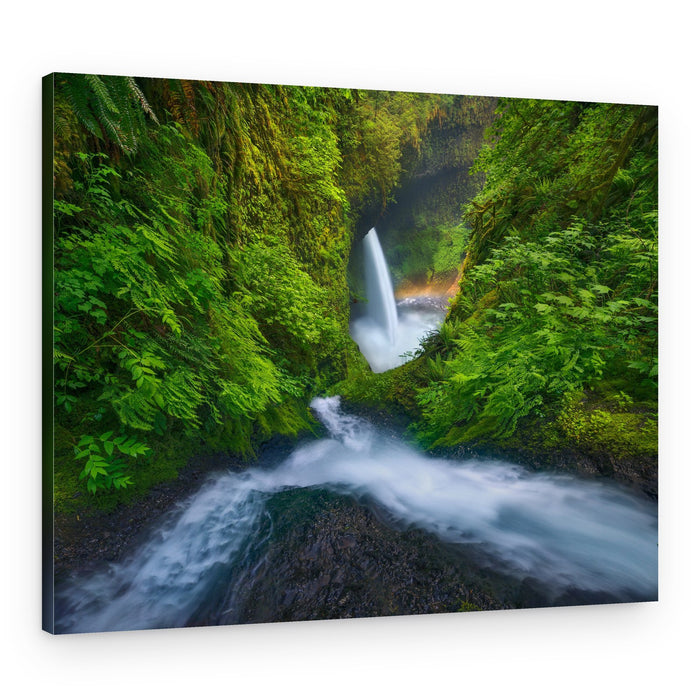Mossy Forest Waterfall – Canvas Print