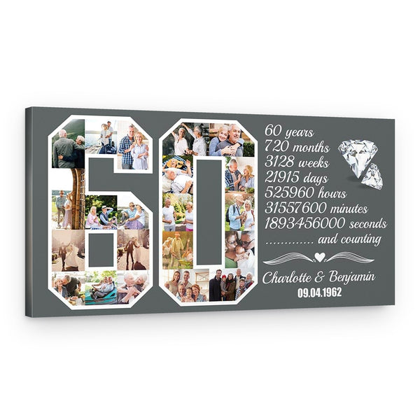 60 Years Anniversary Number Photo Collage Counting Canvas Print