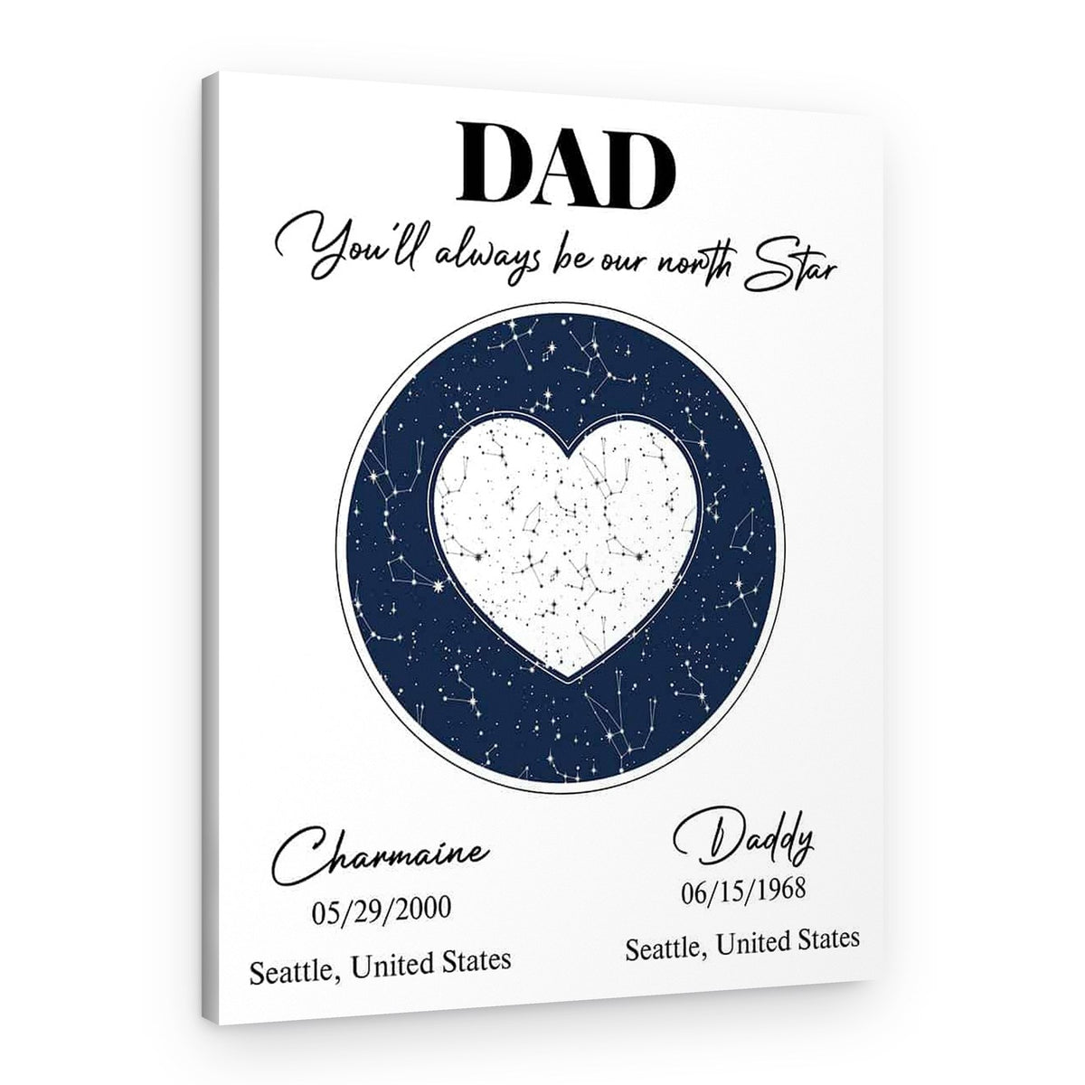 Dad You‘ll Always Be Our North Star Star Map Canvas Print – Canvas Print
