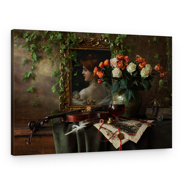 Classical Violin and Roses – Canvas Print