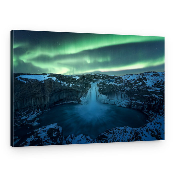 Aurora Waterfall Glow – Canvas Print