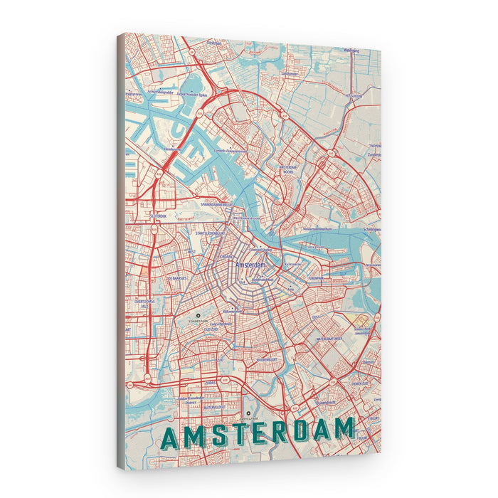 Stylized Amsterdam Map – Canvas Print