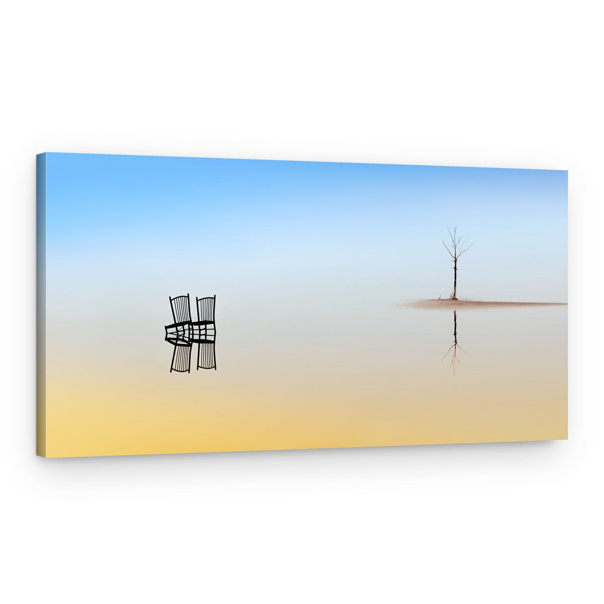 Serene Chairs Tree Reflection – Canvas Print