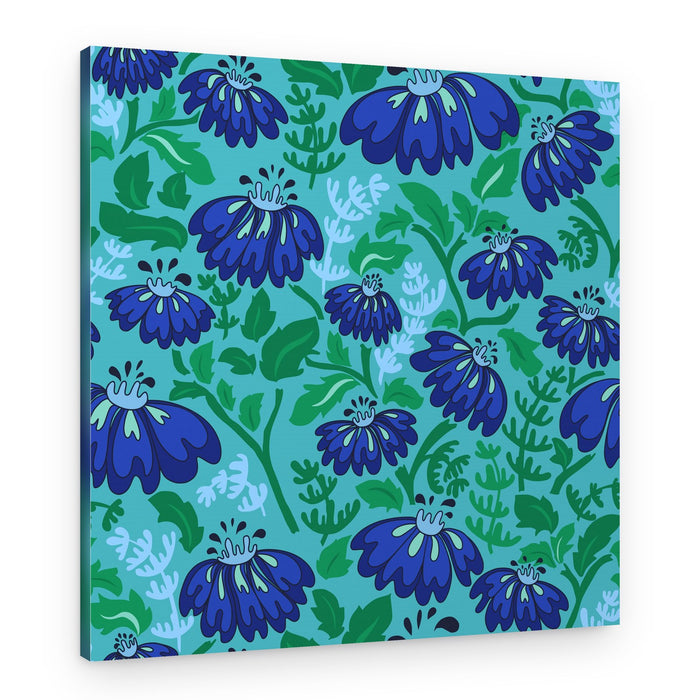 Vibrant Blue Floral Pattern – Canvas Print