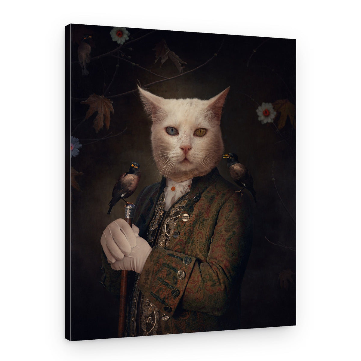 Regal Feline with Birds – Canvas Print