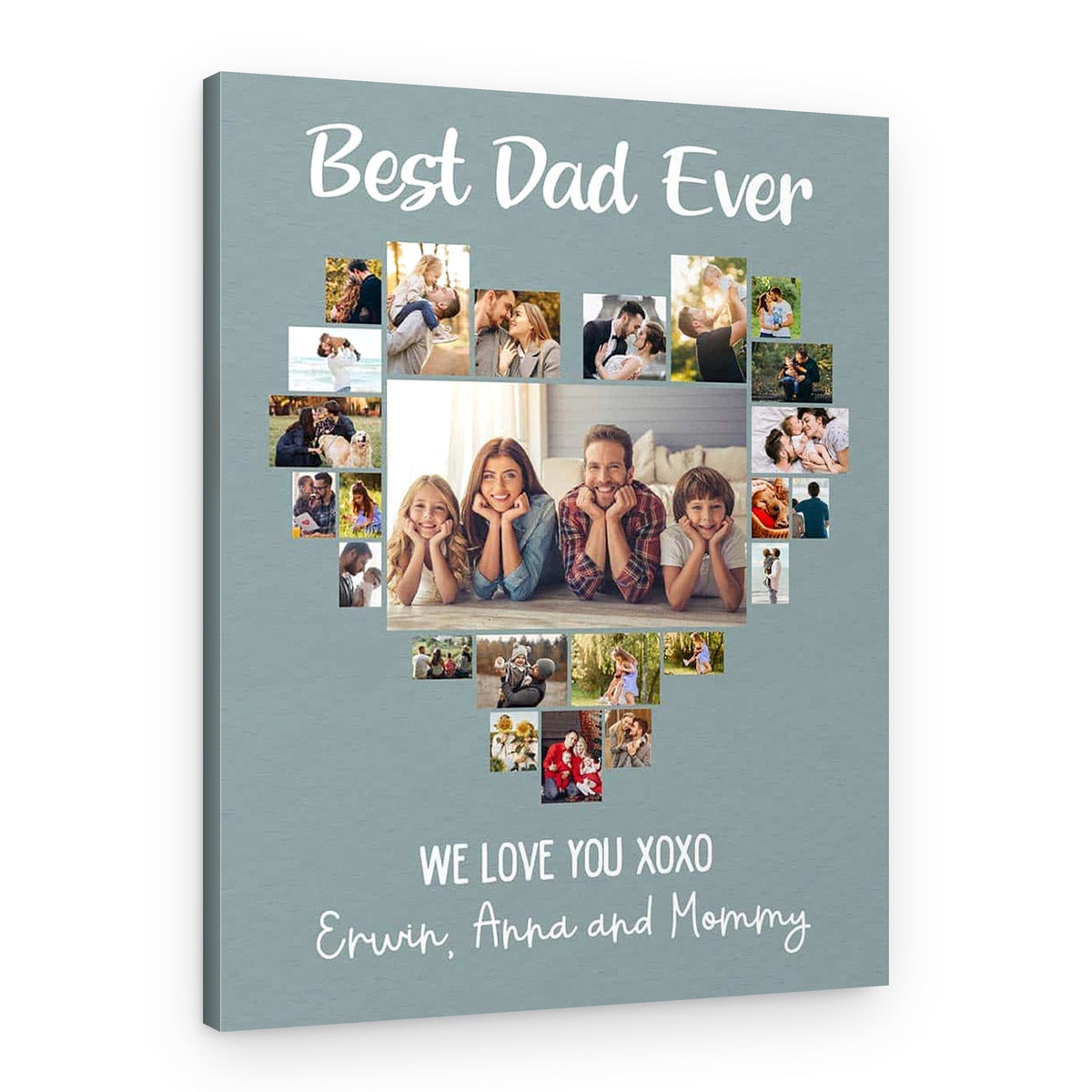 “Best Dad Ever” Heart-Shaped Photo Collage Canvas Print – Canvas Print