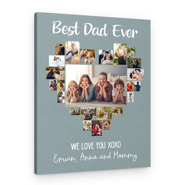 “Best Dad Ever” Heart-Shaped Photo Collage Canvas Print