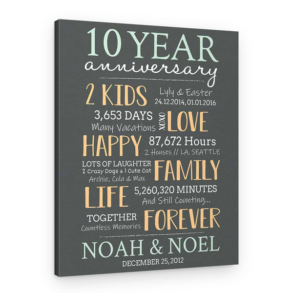 Custom 10 Year Milestone Anniversary Canvas Print